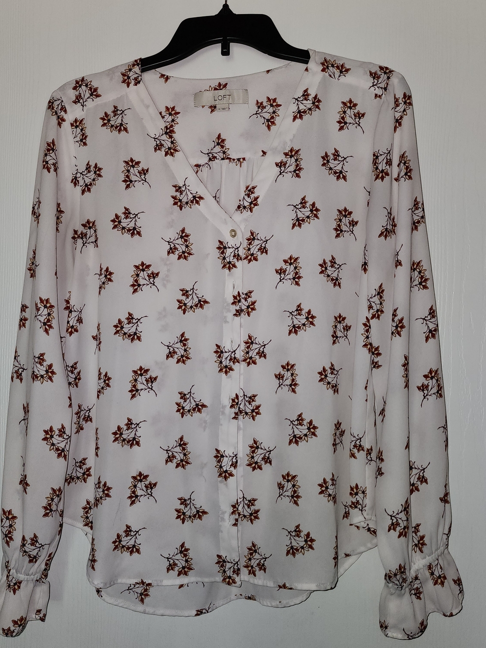 LOFT Floral V-Neck Button Down Blouse Size S